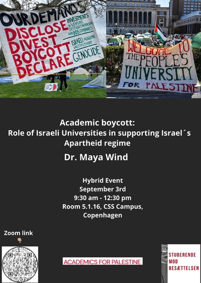 Lecture by Dr. Maya Wind: Academic boycott: Role of Israeli Universities in supporting Israel ́s Apartheid regime